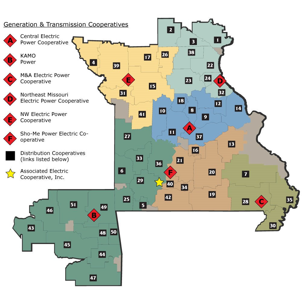 A map showing the entire Associated Electric cooperative system
