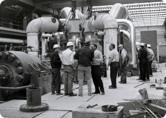 group listening to turbine rolls
