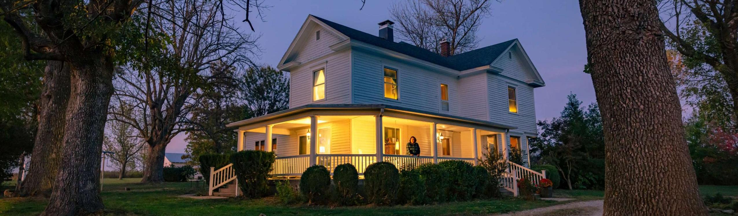 large house at night